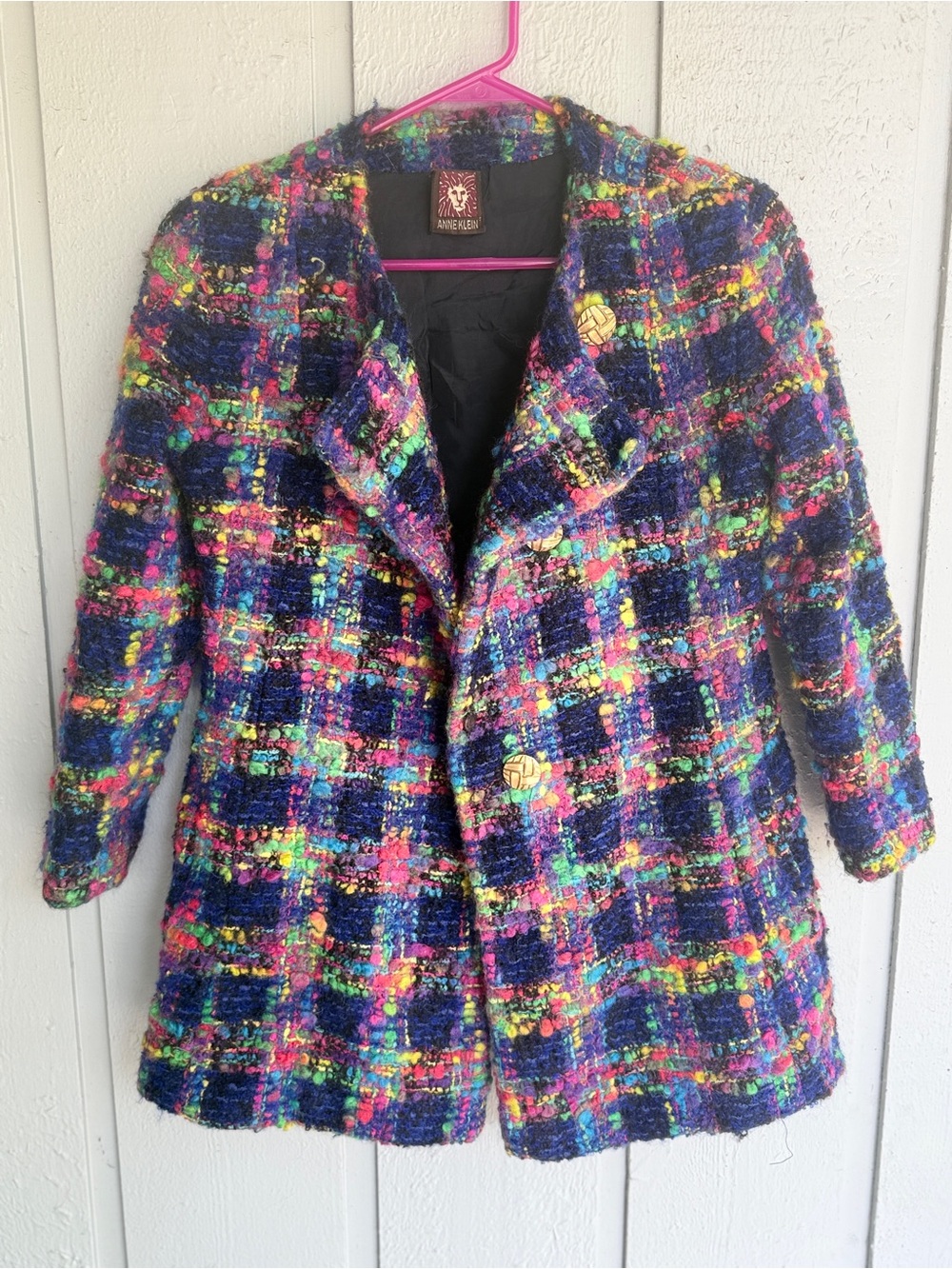 Anne Klein Multicolor Boucle Tweed Blazer gold buttons chanel style‎ size 4